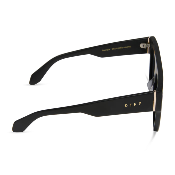 diff eyewear featuring the georgie square oversized sunglasses with a matte black frame and red hot summer mirrored lenses side view