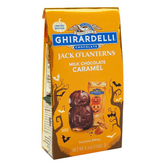 Ghirardelli Milk Chocolate Caramel Jack O'Lantern Candy Bag - 12 Count