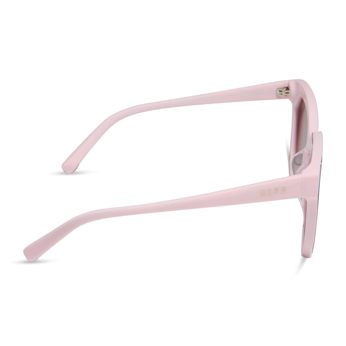 diff eyewear featuring the gia square sunglasses with a powder pink frame and cherry blossom mirror lenses side view