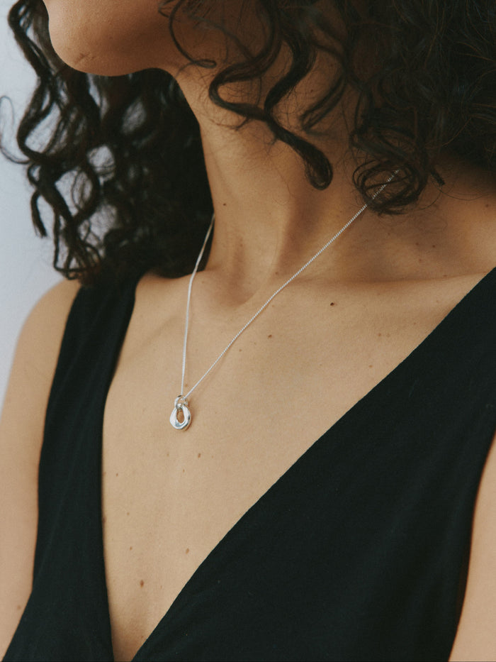 Wolf Circus Oval Pendant Necklace Sterling Silver | Recycled Materials | Gigi Necklace in Silver-Necklaces-wolfcircus.com