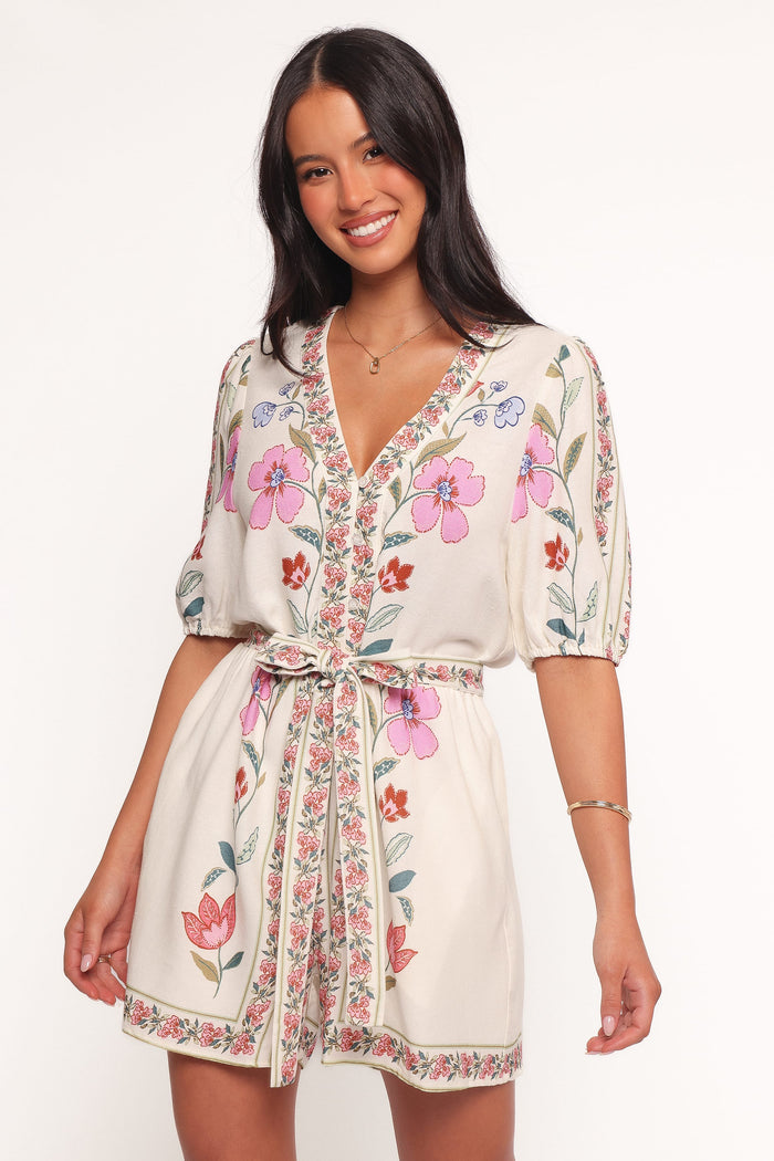 Petal and Pup USA PLAYSUITS Ginger Tie Waist Romper - Pink Multi