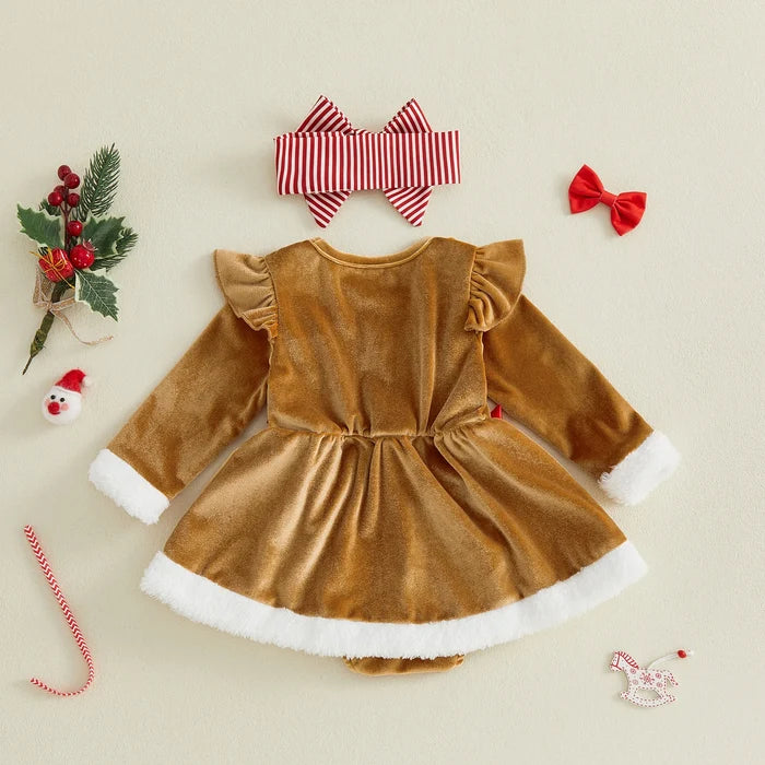 GINGERBREAD GIRL Long-Sleeve Bowtie Romper