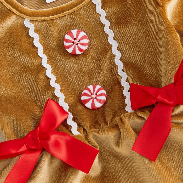GINGERBREAD GIRL Long-Sleeve Bowtie Romper