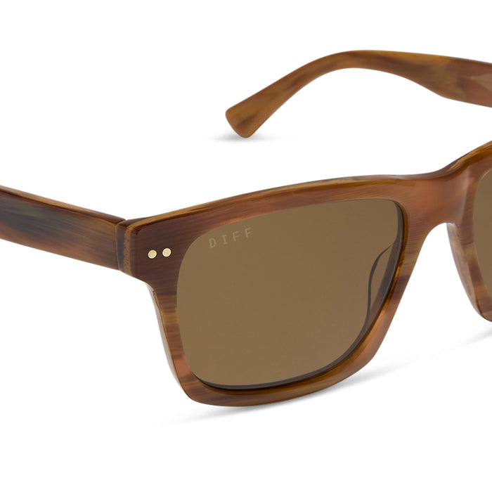 diff eyewear featuring the gino xl square sunglasses with a longhorn brown frame and brown polarized lenses detailed view