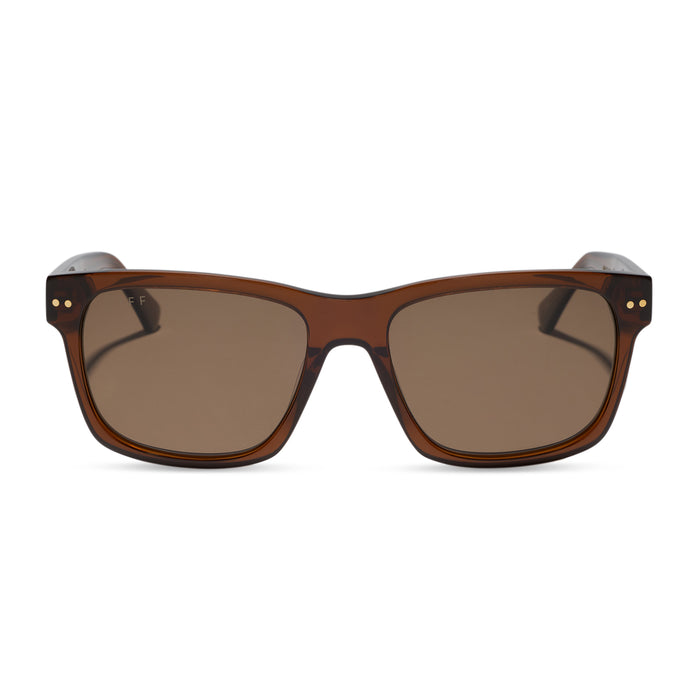 diff eyewear featuring the gino xl square sunglasses with a whiskey brown acetate frame and brown gradient polarized lenses front view