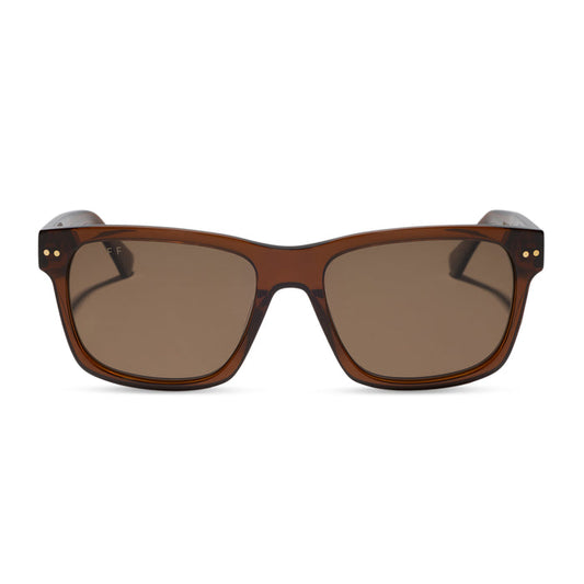 diff eyewear featuring the gino xl square sunglasses with a whiskey brown acetate frame and brown gradient polarized lenses front view