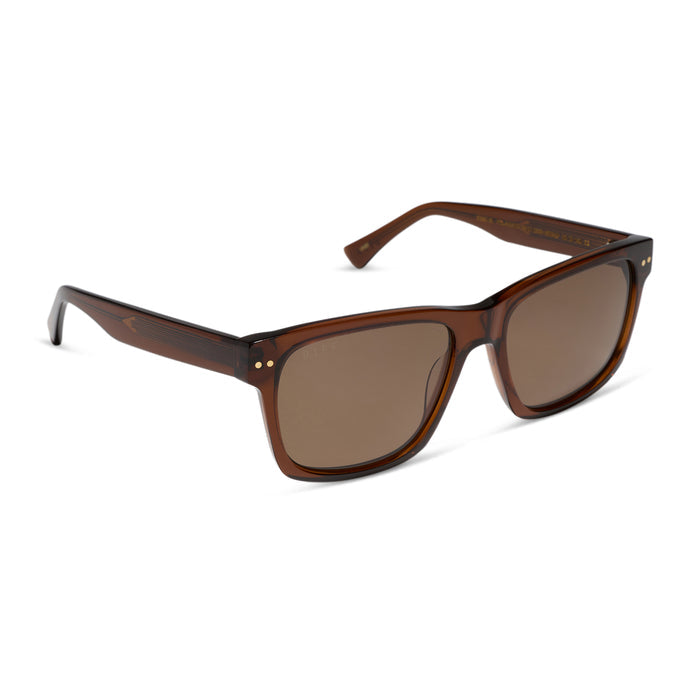 diff eyewear featuring the gino xl square sunglasses with a whiskey brown acetate frame and brown gradient polarized lenses angled view