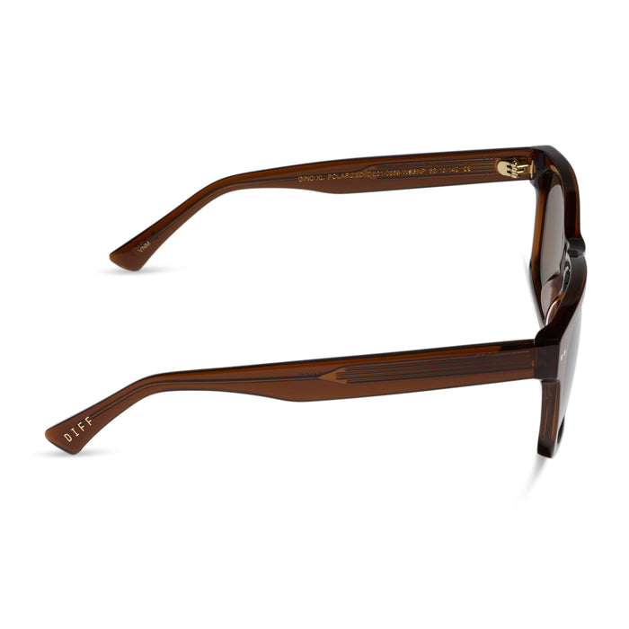 diff eyewear featuring the gino xl square sunglasses with a whiskey brown acetate frame and brown gradient polarized lenses side view
