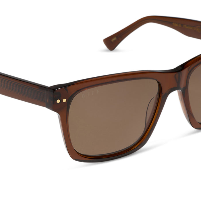 diff eyewear featuring the gino xl square sunglasses with a whiskey brown acetate frame and brown gradient polarized lenses detailed view