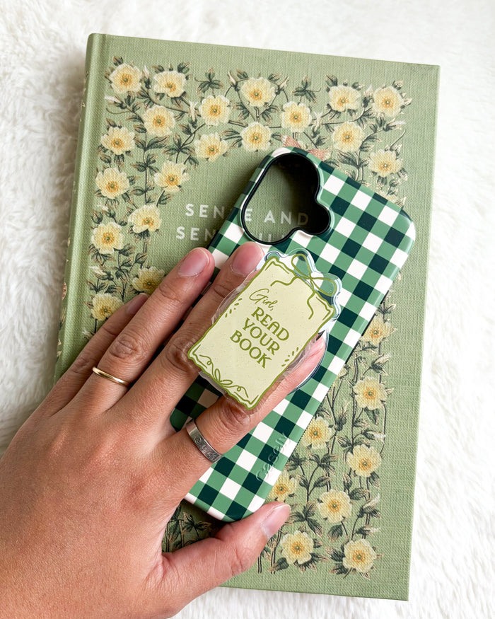 Girl Read Your Book Coquette Magnetic Kindle Grip or Phone Holder - The Bean Workshop - Bookish Accessories, kindle grip, reading accessories