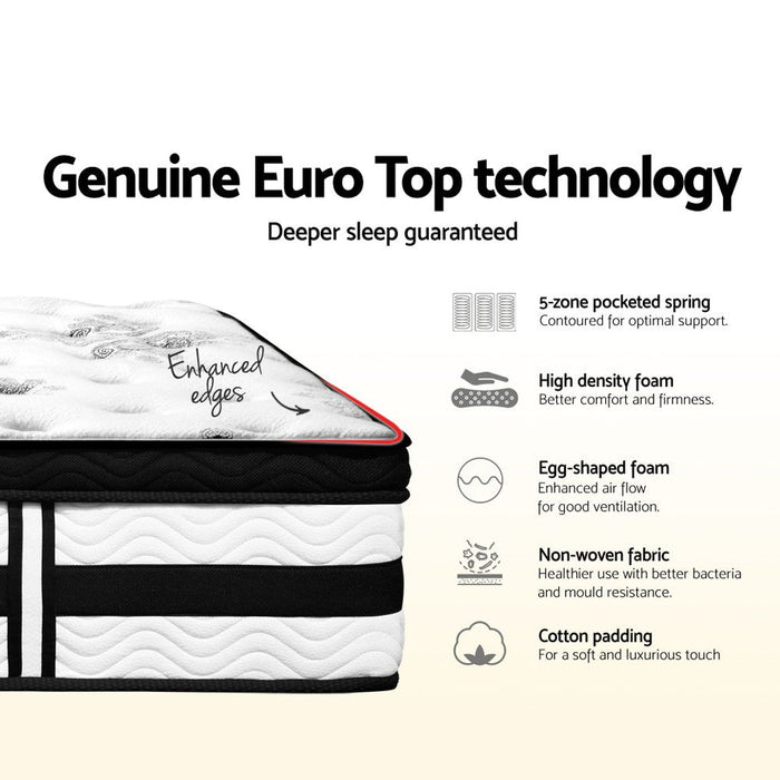 Giselle Bedding 34cm Mattress Euro Top Pocket Spring Single -Home Living Store - -