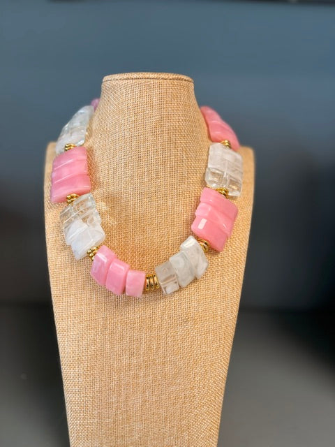 Glow stone pink and clear necklace