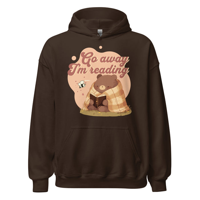 Go Away I'm Reading Hoodie - The Bean Workshop - Book Hoodie, Cozy Bear Reading Pullover, Cozycore, fall, Funny Introvert Bookworm Hoodie, Gift for Book Lover, Go Away I'm Reading Hoodie, Graphic Hoodie, Hoodie, Introvert Humor., Loungewear, Reading Bear, Retro Aesthetic, Sassy Quote