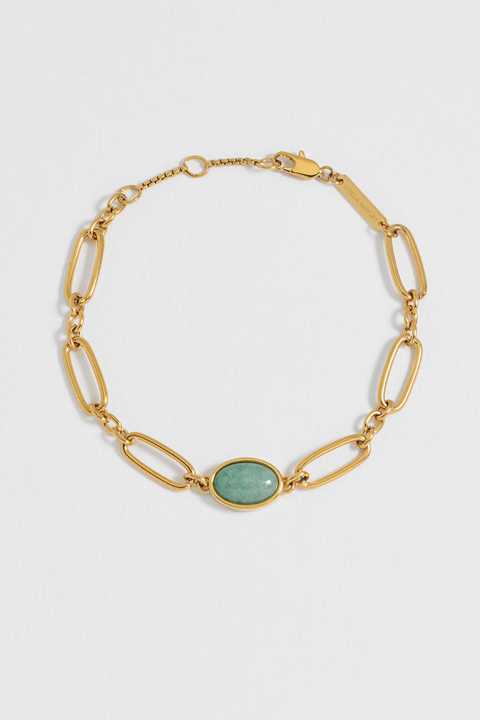 Green Aventurine Cabochon Chain Bracelet