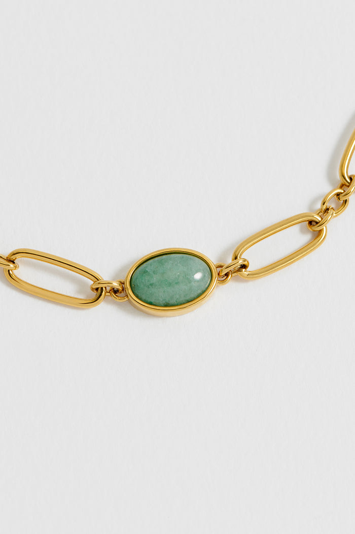 Green Aventurine Cabochon Chain Bracelet