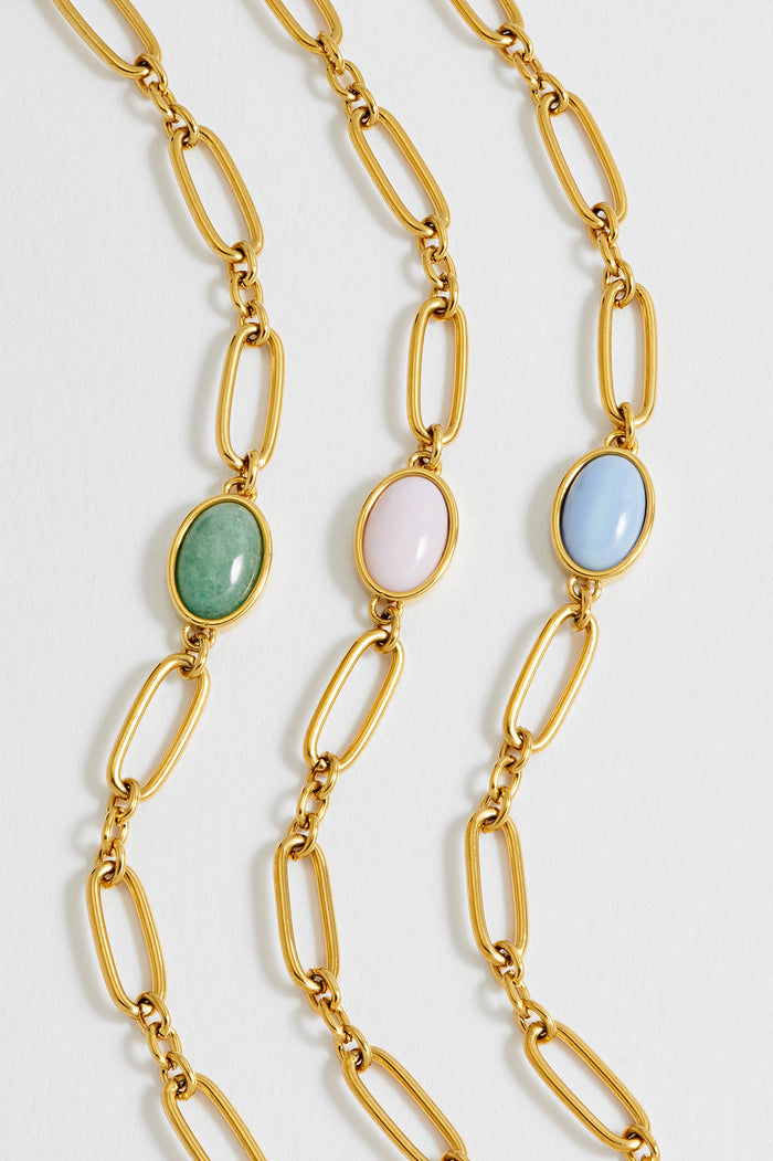 Green Aventurine Cabochon Chain Bracelet