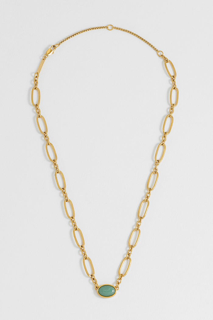 Green Aventurine Cabochon Chain Necklace