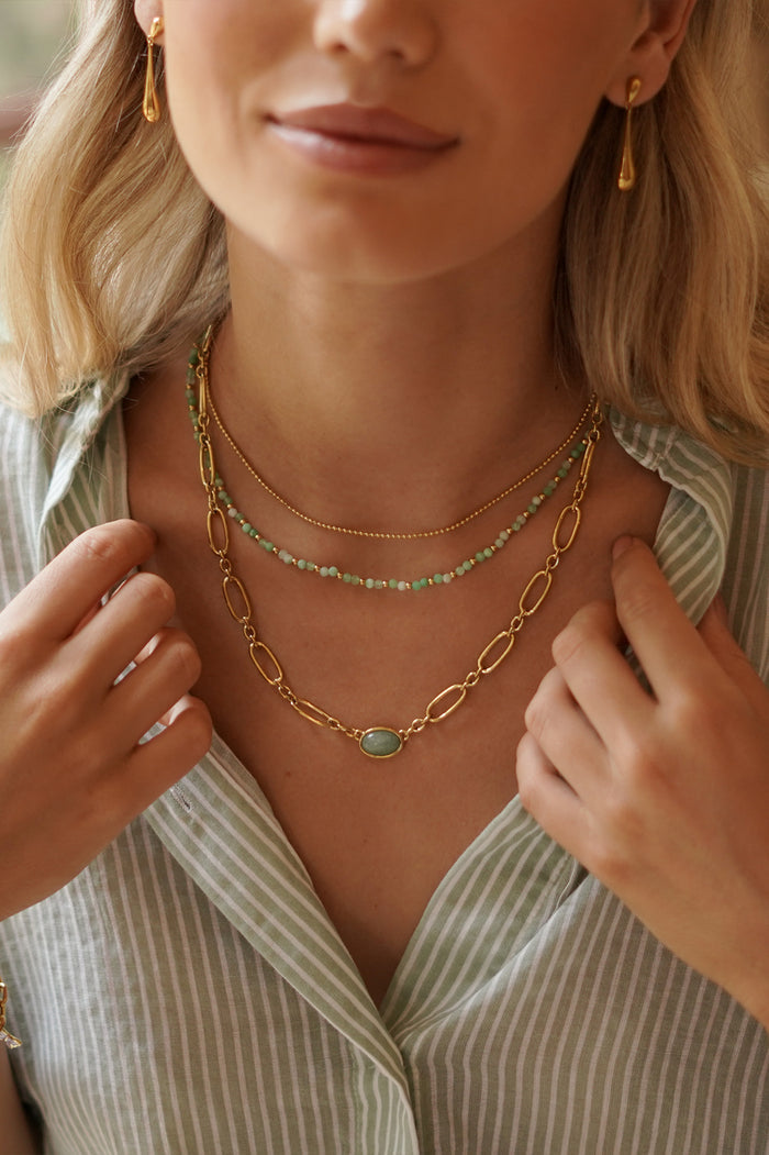 Green Aventurine Cabochon Chain Necklace