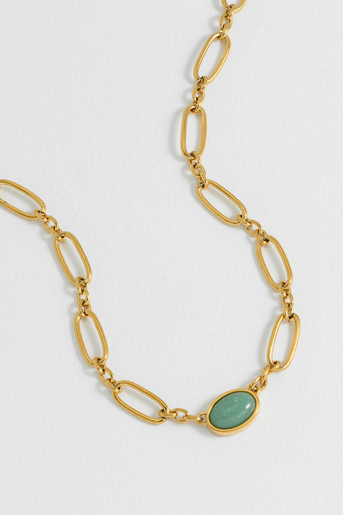 Green Aventurine Cabochon Chain Necklace