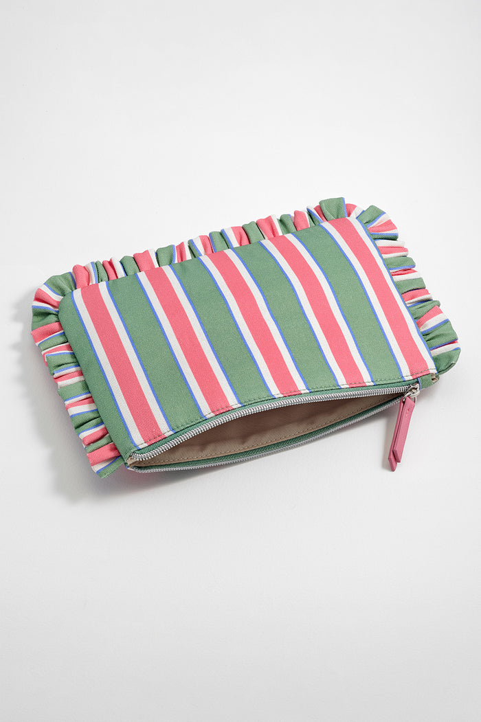 Green Stripe Ruffle Pouch