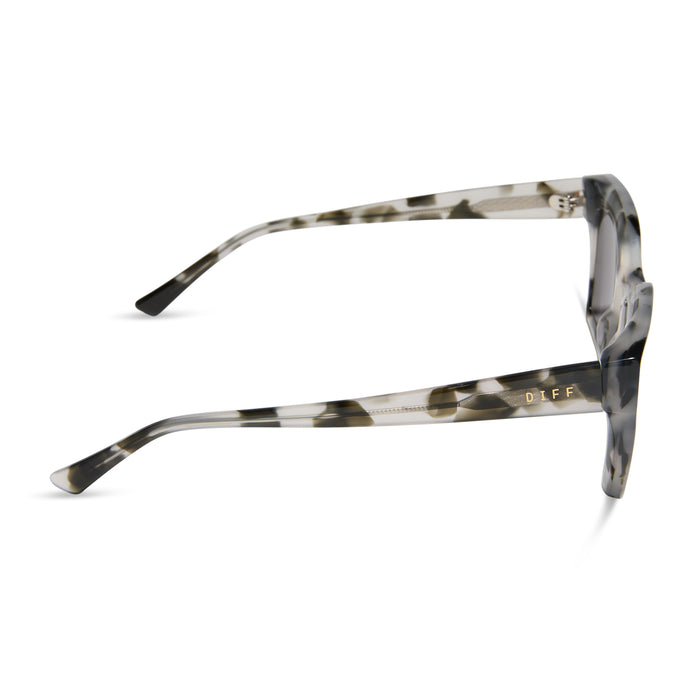 diff eyewear featuring the greer square sunglasses with a kombu frame and grey lenses side view