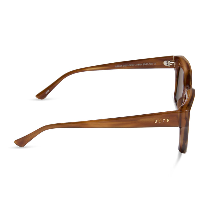 diff eyewear featuring the greer square sunglasses with a black frame and grey polarized lenses side view