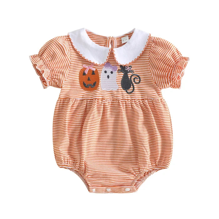 HALLOWEEN Striped Collared Romper