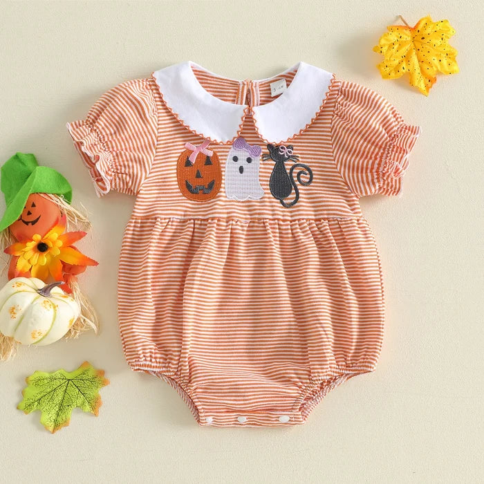 HALLOWEEN Striped Collared Romper