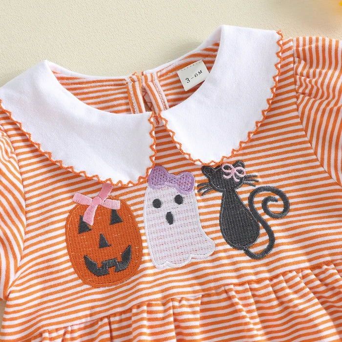 HALLOWEEN Striped Collared Romper