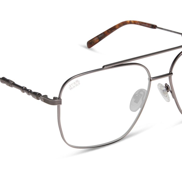 star wars x diff eyewear featuring the han solo™ 2.0 aviator prescription glasses with a brushed dark grey metal frame detailed view