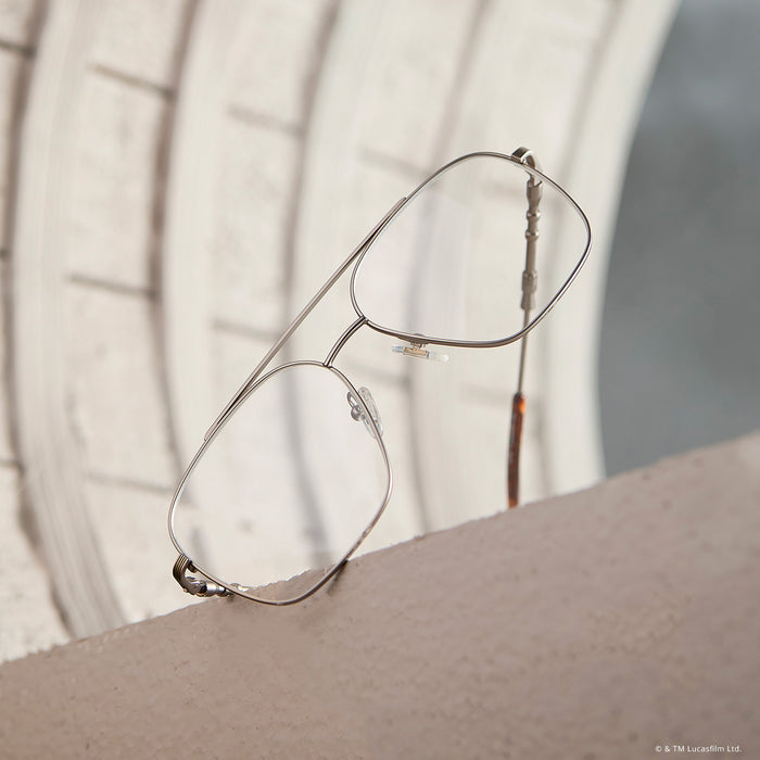 lifestyle - star wars x diff eyewear featuring the han solo™ 2.0 aviator prescription glasses with a brushed dark grey metal frame front view