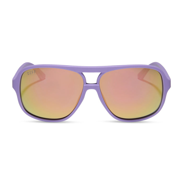 diff sport featuring the hangtime aviator sunglasses with a matte lavender frame and sherbet mirror polarized lenses front view