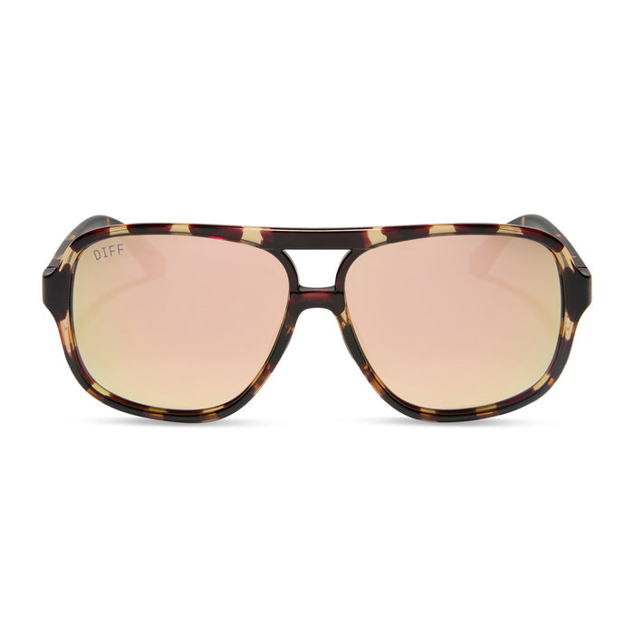 diff sport featuring the hangtime aviator sunglasses with a sport tortoise frame and champagne mirror polarized lenses front view