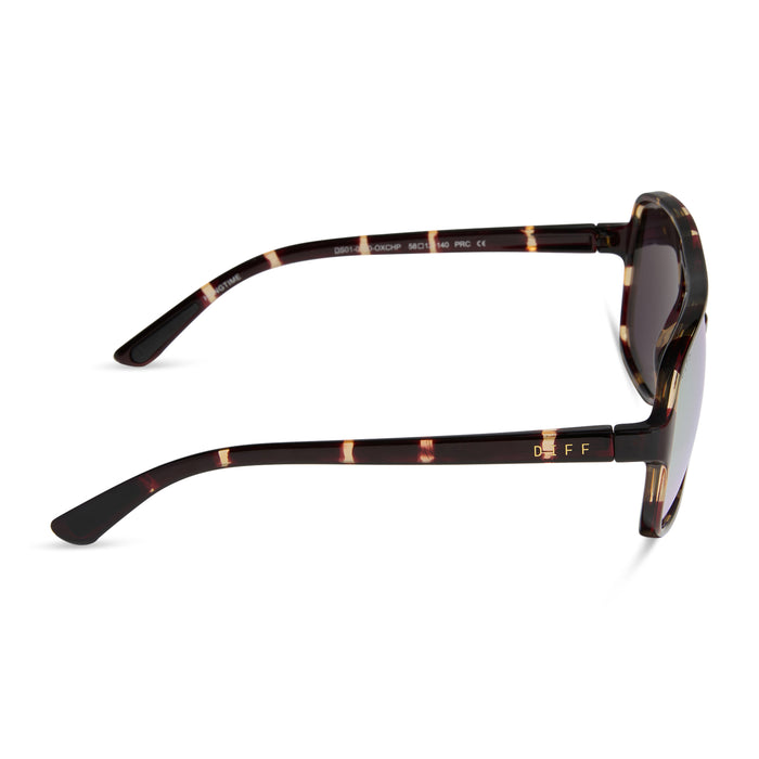 diff sport featuring the hangtime aviator sunglasses with a sport tortoise frame and champagne mirror polarized lenses side view