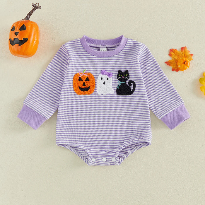 HAPPY HALLOWEEN Purple Striped Long-Sleeve Onesie
