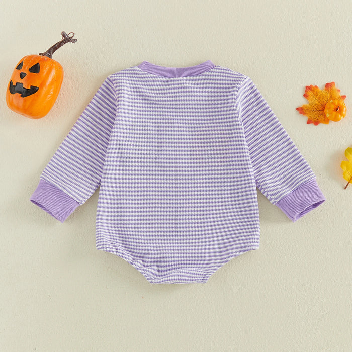 HAPPY HALLOWEEN Purple Striped Long-Sleeve Onesie