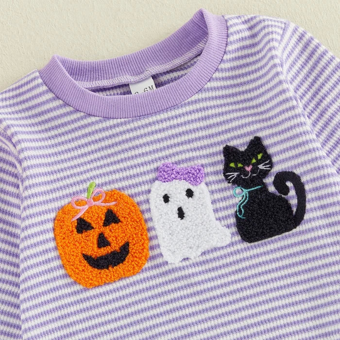 HAPPY HALLOWEEN Purple Striped Long-Sleeve Onesie