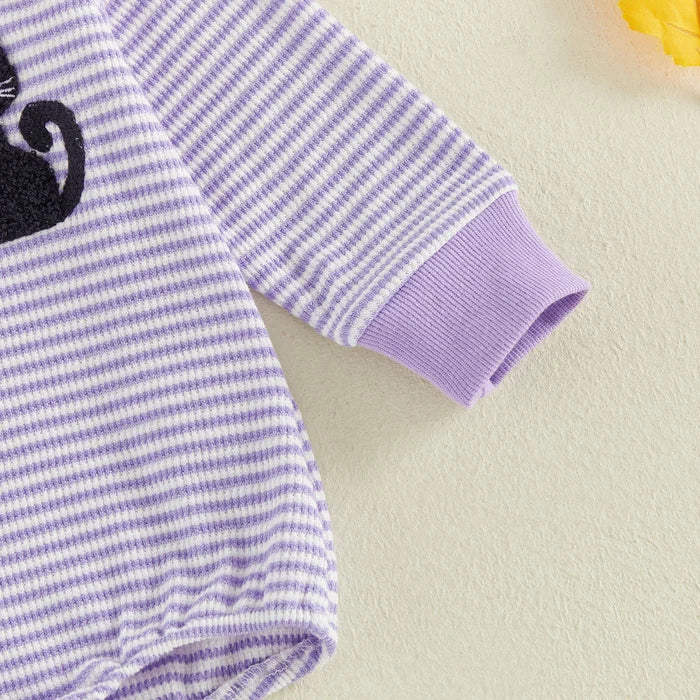 HAPPY HALLOWEEN Purple Striped Long-Sleeve Onesie