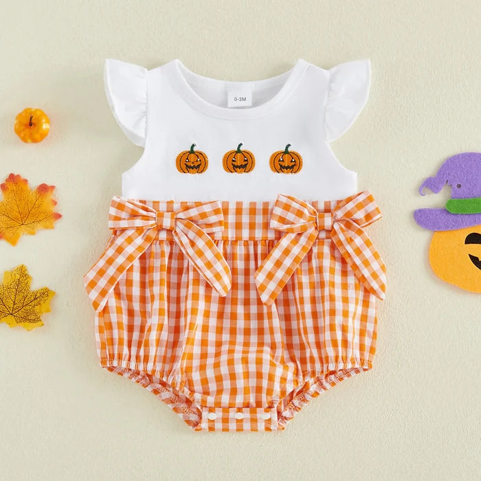 HAPPY PUMPKINS Checkered Romper