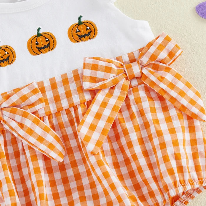 HAPPY PUMPKINS Checkered Romper