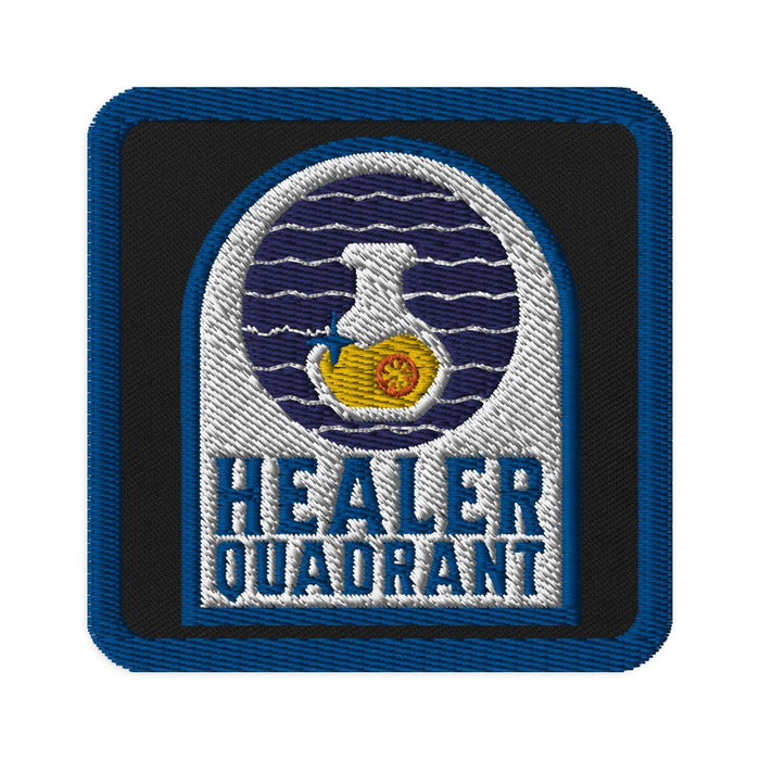 Healer Quadrant Embroidered Patch - The Bean Workshop - Arched Window Healer Illustration, Basgiath War College Healer Fandom Iron-On Patch Fantasy Reader, Blue White Potion Flask Embroidery, Dark Fantasy Aesthetic, embroidered, Embroidered Patch, Empyrean Fandom, Fandom Collectible Gift for Fantasy Reader, Fandom Quadrant Badge Style, fourth wing, Healer Quadrant Embroidered Patch Empyrean Series Fan Gift, Jacket Bag Customization Bookish Accessory, Navarre Healer Quadrant Patch, patch, rebecca yarros