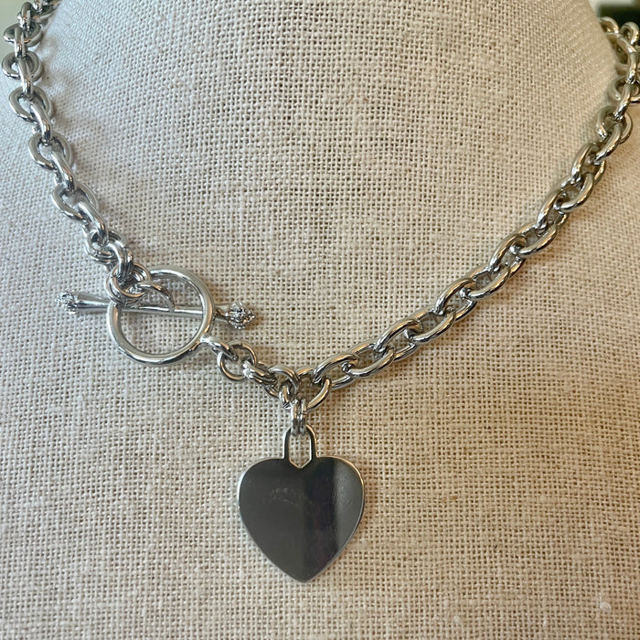 Heart Pendant with Toggle Clasp - White Gold