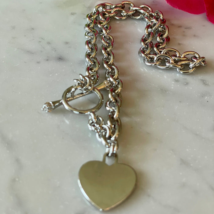 Heart Pendant with Toggle Clasp - White Gold