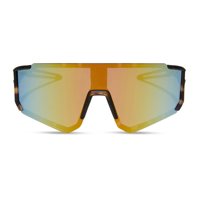 diff sport featuring the heat shield sunglasses with a sport tortoise frame and orange flash polarized lenses front view
