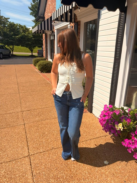High Rise Wide Leg Belted Risen Jeans