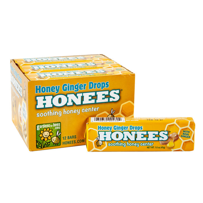 Honees Honey Ginger Hard Candy Drops - 12 Count