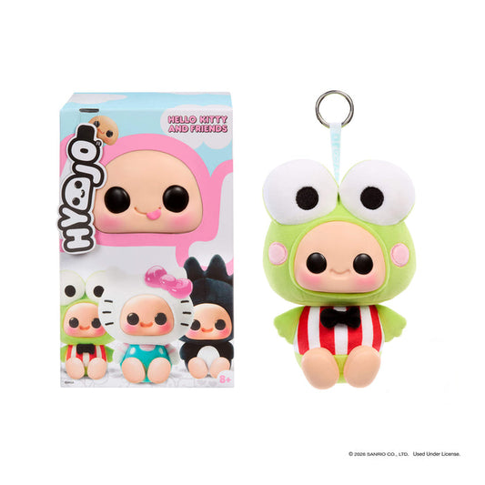 Plush keychain and packaging of Hello Kitty and friends on a white background