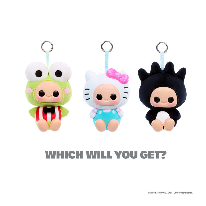 Three Hello Kitty characters keychains on a white background with text asking 'Which will you get?'.