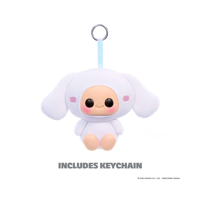 Plush keychain of a cute character with a white outfit on a white background