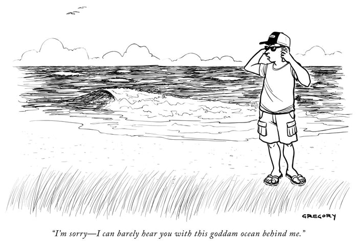 "I'm sorry—I can barely hear you with this goddam ocean behind me."